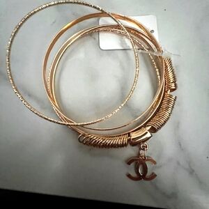 CHANEL Gold Charm Bangle Bracelet